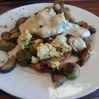 Lunch special (I forgot the name).  English muffin topped with caramelized Brussels sprouts and tofu. at A N D Cafe in Portland