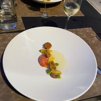 carrot cake, sorbet, orange, chocolate mousse  at Restaurant Patrick Devos in Bruges