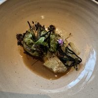 Voorgerecht (ik had er al in gesneden haha) heerlijk allemaal  at Restaurant Patrick Devos in Bruges
