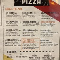 Pizza menu  at Pitfire Pizza in North Hollywood