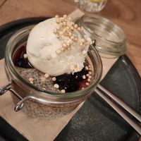 Chia Panna Cotta dessert at BUNK Hotel Restaurant in Utrecht