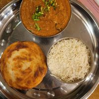 rice, lentil dal and naan at Hot Chili in Krakow
