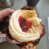 Vegan strawberry and banana cake at Walkers Nurseries in Doncaster