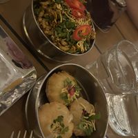 Bhel Puri and Y Chat Bombs (there were two more)  at Mowgli in Ellesmere Port