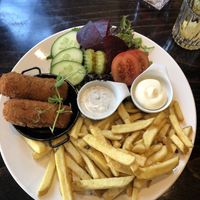 Celery Croquettes with truffle mayo, fries and salad  at Ome Jeu in Roermond