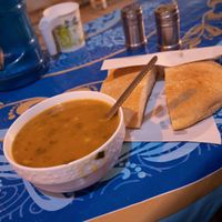 Harira and bread at Vegetarian Soup in Fes