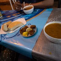 Harira, bread and chebakia  at Vegetarian Soup in Fes