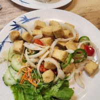 Fried tofu with rice on the side at Pho' Neighbors in Lake Elsinore