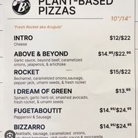 Specific plant based Menu  at Bozzelli's in Arlington