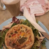Vegan Paprika Thyme Quiche and Caramel Latte at Carolinas Petit Cafe & Tearoom in Sliema