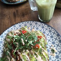 Avocado toast and matcha pistachio latte   at The Chakra Lounge in Bakewell