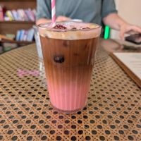 Iced turkish delight (rose and coffee) with oat milk at The Chakra Lounge in Bakewell