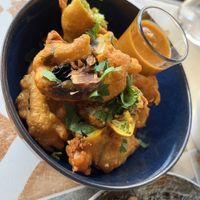 Tempura veggies with a tasty tomato sauce  at Da Prata 52 in Lisbon