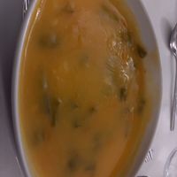 Soup of the day with green beans and olive oil   at Pousadela Restaurant in Braga
