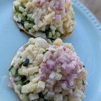 Hearts of palm tostadas at MAWE Cocina Vegana in Mazatlan