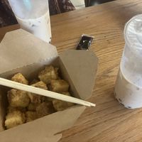 Fried tofu appetizer and signature milk tea with pearls    at Tapioca House in Austin