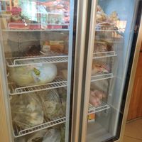 Fridge with vegan meats at Loving Hut - Tsagaan Khaalga in Ulaanbaatar