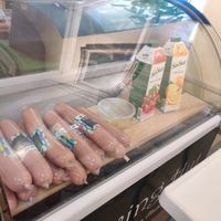 Vegan sausages juice at Loving Hut - Tsagaan Khaalga in Ulaanbaatar