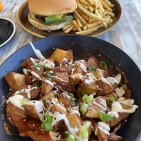 Vegan cheeseburger and patatas bravas  at 3rd Avenue in Mildura