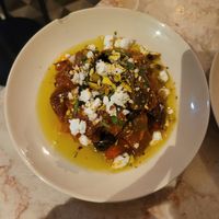 Feta, olives, eggplant, and tomato at Boca Bistro in Lisbon