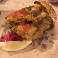 This friend oyster mushroom burger was delish! at Boca Bistro in Lisbon