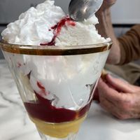 Vegan sorbet with vegan whipped cream  at Café le Pirate in Granville