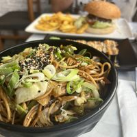 Vegan burger and vegan noodle  at Gems in Mellieha