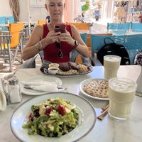 Salad and pita breadd  at Mana Mana in Paros