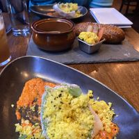 Stuffed Avocado and Rutabaga Fondue with a soft pretzel  at Vedge in Philadelphia