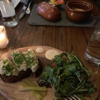 Celery pumpernickel so tasty and warm pretzel droooollll  at Vedge in Philadelphia