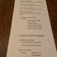 Dessert Menu  at Vedge in Philadelphia