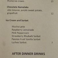 Dessert Menu July 2023 at Vedge in Philadelphia