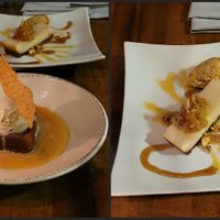 Course 4 (dessert): Pennsylvania Dutch Cheesecake and Sticky Toffee Pudding. at Vedge in Philadelphia