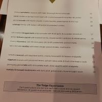 Food Menu at Vedge in Philadelphia
