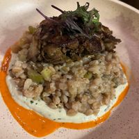 Roasted Maitake Mushroom with farro hoppin john, creamy horseradish and tabasco vinaigrette at Vedge in Philadelphia
