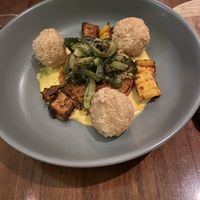 Delicata squash, refried quinoa, hominy fritters   at Vedge in Philadelphia
