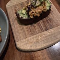 Carrot avocado pumpernickel toast (so so good)   at Vedge in Philadelphia