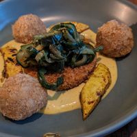 Charred Yellow Squash & Hominy Fritters at Vedge in Philadelphia