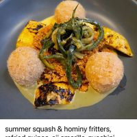 summer squash & hominy fritters, refried quinoa, aji amarillo, zucchini
escabeche  at Vedge in Philadelphia