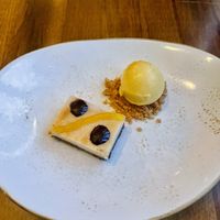Passionfruit sorbet on top of a graham cracker crumble with cheesecake  at Vedge in Philadelphia