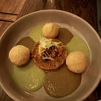 Crisp hominy fritters - those sauces *chefs kiss*  at Vedge in Philadelphia