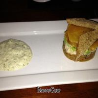 salt roasted gold beets, avocado, smoked tofu, rye, capers and creamy cucumber at Vedge in Philadelphia