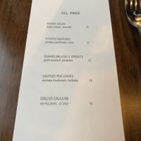 No oil vegan menu - heaven on earth.  at Vedge in Philadelphia
