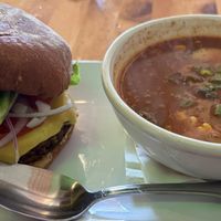 PCK burger + soup of the day!  at Plant Craft Kitchen in St Louis