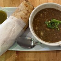 crispy jackfruit burrito + lentil soup!  at Plant Craft Kitchen in St Louis