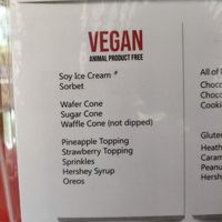 Vegan menu at Purity Ice Cream in Ithaca