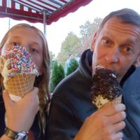 Chocolate chip cookie dough -- scoop 1-- mint chocolate chip -- scoops 2&3-- and sprinkles in waffle cones. 2014 still the best!! at Purity Ice Cream in Ithaca