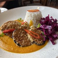 Vegan Katsu Curry with tasty aubergine  at The George in Hathersage