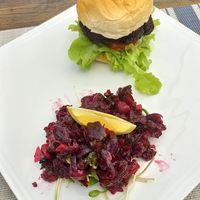 Bean burger with beetroot salad at Nini's Homemade Vegan in Chiang Mai