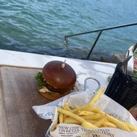 Vegan burger with oat patty and hummus   at Takamaka in Piran
